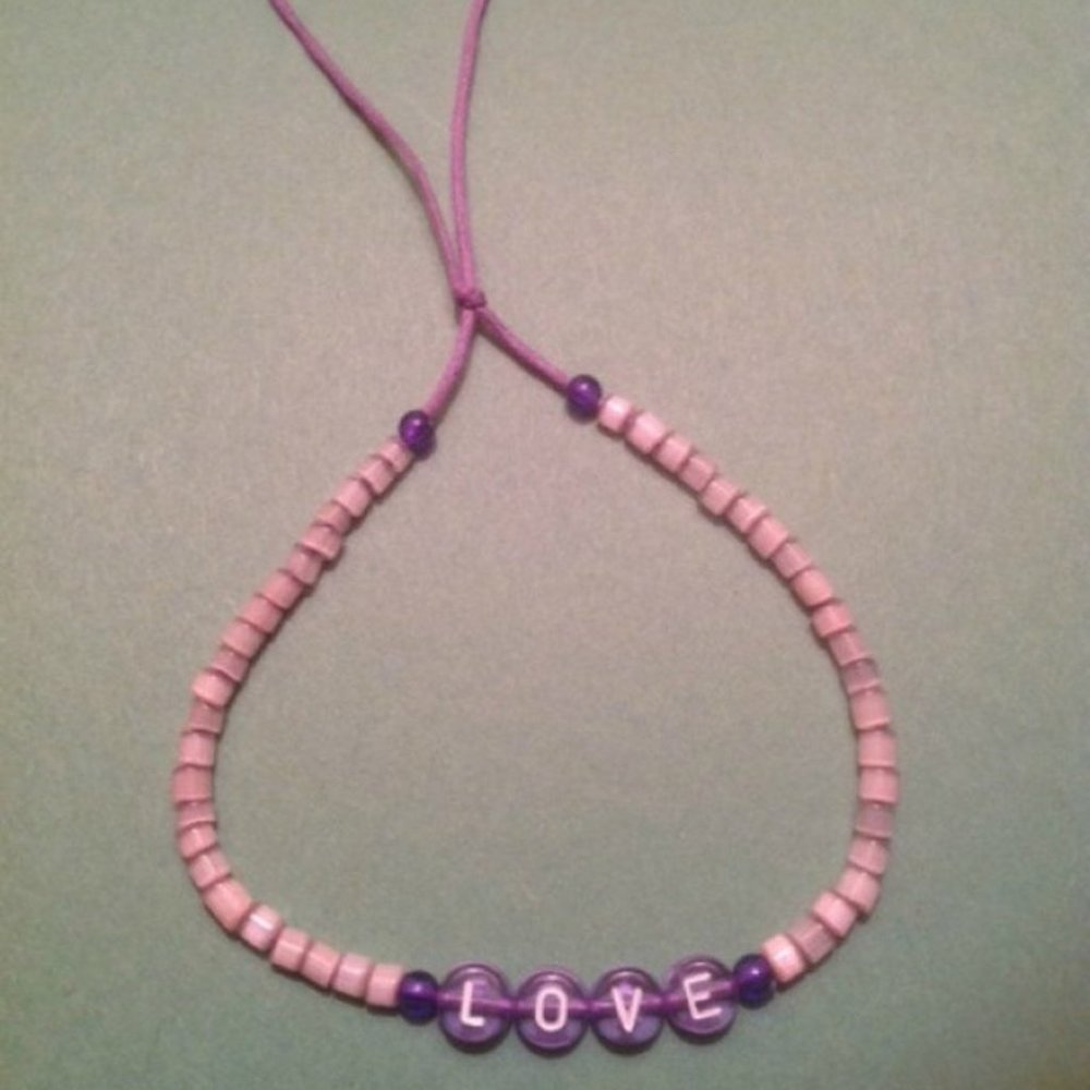 Mother of Pearl Hand-beaded Purple LOVE Bracelet